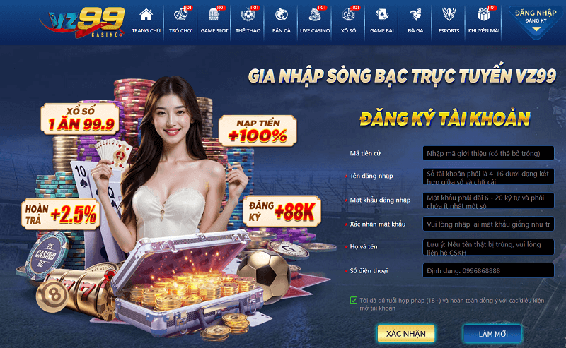 Đăng ký VZ99 trên nền tảng PC